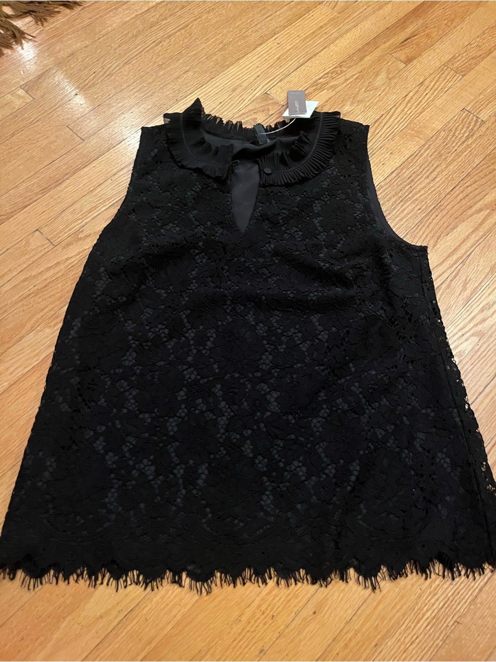 J. Crew - Sleeveless Black Lace Ruffle-Neck Blouse Top - Size S